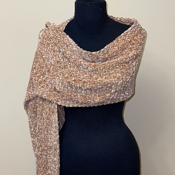 NWT Charter Club velvet knitted scarf Tan - Picture 1 of 7